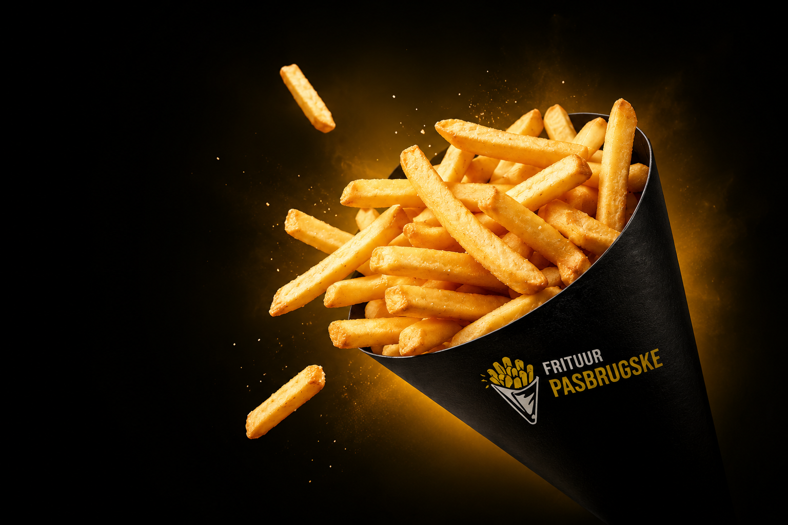 Frituur Pasbrugske – verse frietjes in een zwarte frietzak